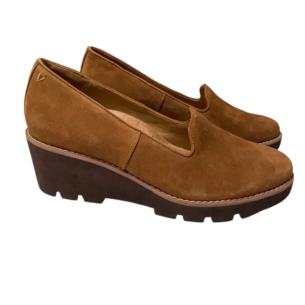 Vionic Willa Wedge Toffee Suede Slip On Loafer Moc Wedge Shoe Orthopedic 8.5 NEW